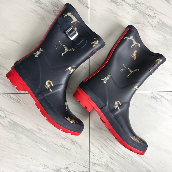 Joules Molly Dog Print Welly Rain Boots US Size 10 Slip On Galoshes Navy Blue - Picture 15 of 16